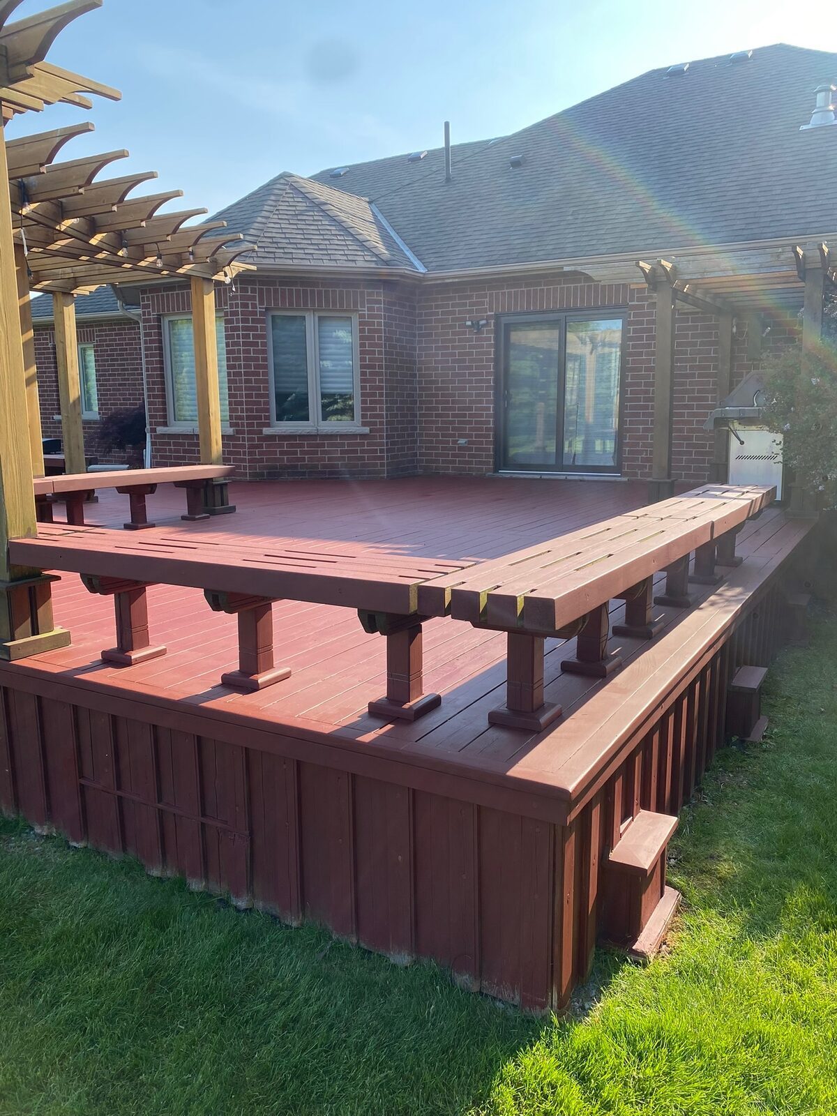 Deck fully refinished with rich stain