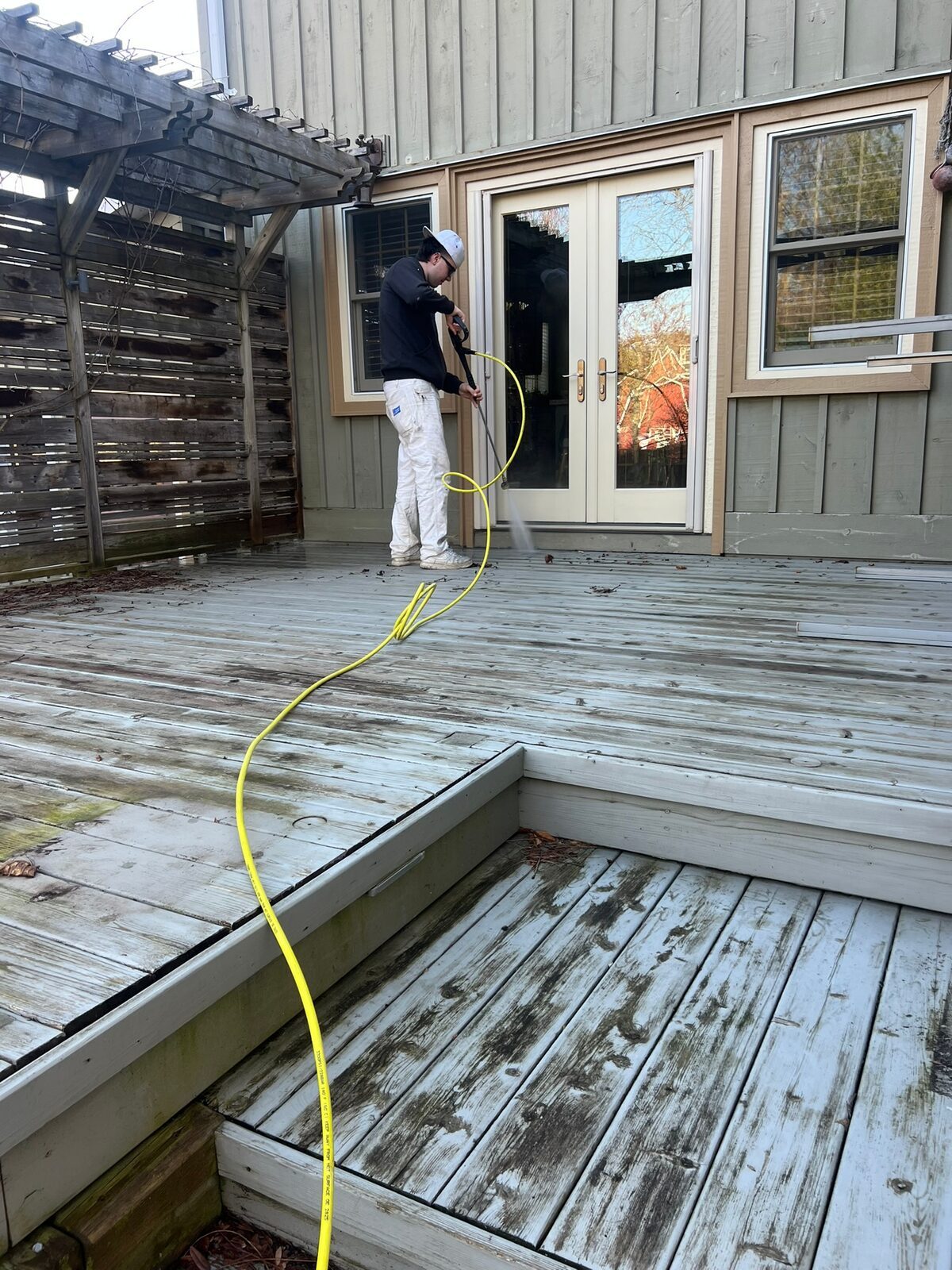 Pressure washing a deck